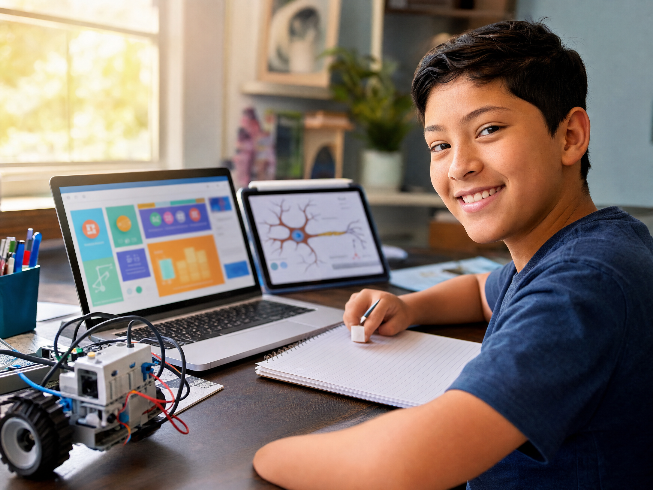 Student learning online at home